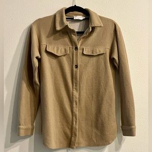 Plush tan / golden brown button down shirt matching set